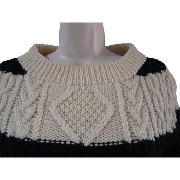 J Crew Handknit Wool Sweater XS Black Cream Stripes Cozy Cable Knit GUC - Picture 6 of 16